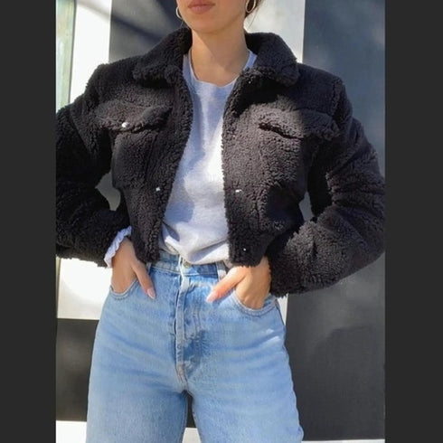 'Fiora' Cropped Snap Down Jacket - Celes Fashion
